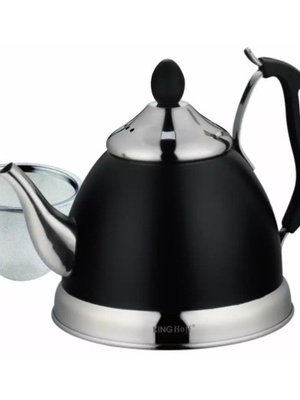 Tējkanna ar sietiņu, 1l tērauds, melns Kinghoff. KH 1538  Hover