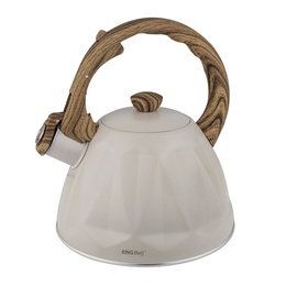 Tējkanna ar svilpi, nerūsējošā tērauda, bēšā krāsā ar koka imitācijas elementiem, 2,0 l, Kinghoff, K KH 1998
