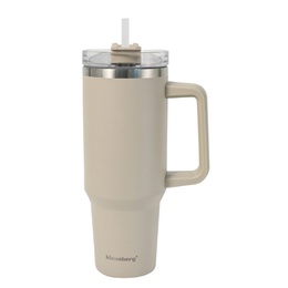 Termokrūze ar salmiņu, bēša, 1100 ml, nerūsējošais tērauds, Klausberg, KB 7944. Liela 1100 ml ietilp