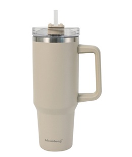 Termokrūze ar salmiņu, bēša, 1100 ml, nerūsējošais tērauds, Klausberg, KB 7944. Liela 1100 ml ietilp  Hover