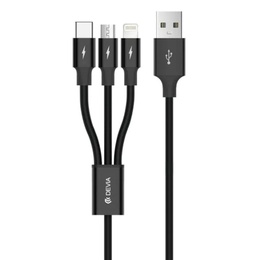  Devia Kintone Series 3In1 Tube, USB to Lightning, MicroUSB, Type-C, 1,2m, Black
