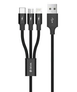  Devia Kintone Series 3In1 Tube, USB to Lightning, MicroUSB, Type-C, 1,2m, Black  Hover