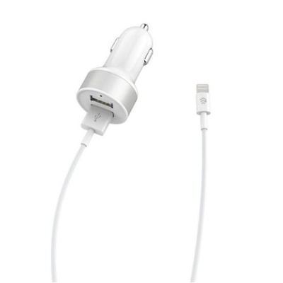  Devia Smart Series Dual USB Car Charger Suit with Lightning Cable (MFi)(2.4A,2USB) white