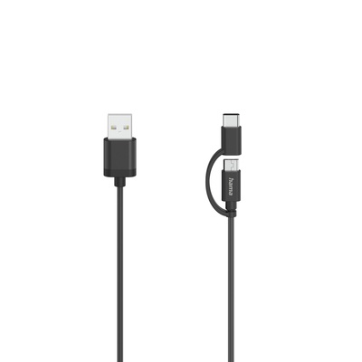  Hama 00200616 Micro-USB Cable, 2 in 1, incl. Adapter to USB-C, USB 2.0, 0.75 m