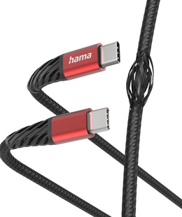  Hama 00201542 Extreme Charging Cable, USB-C - USB-C 1.5m Nylon black/red  Hover
