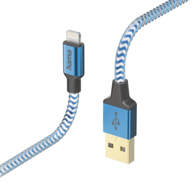  Hama 00201553 Reflective Charging Cable, USB-A - Lightning 1.5m Nylon blue