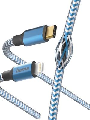  Hama 00201561 Reflective Charging Cable, USB-C - Lightning 1.5m Nylon blue  Hover