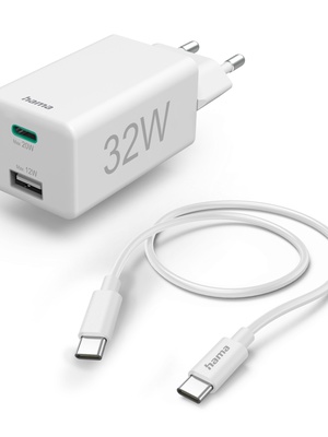  Hama 00201692 Quick Charger Mini 1X USB-C 32W, cable white  Hover