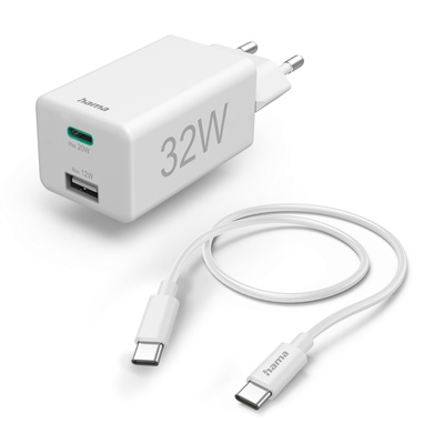  Hama 00201692 Quick Charger Mini 1X USB-C 32W, cable white
