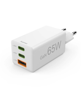  Hama 00201996 Fast Charger GaN, 2x USB-C, 1x USB-A, Mini Charger, PD, 65W, White  Hover