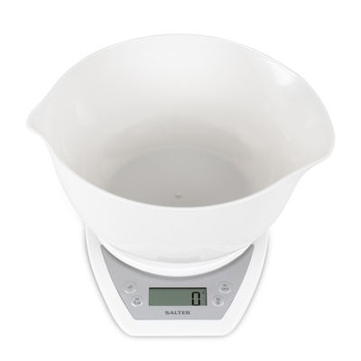 Svari Salter 1024 WHDR14 Digital Kitchen Scales with Dual Pour Mixing Bowl White