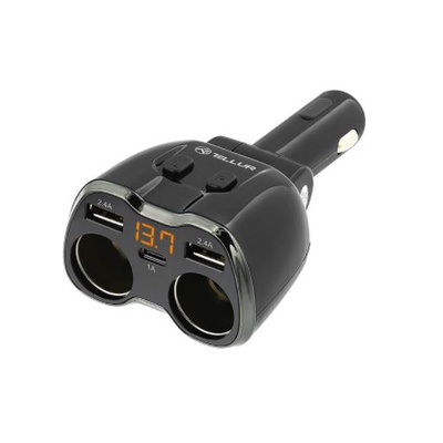  Tellur 2 Sockets cigarette lighter splitter, 2xUSB, Type-C