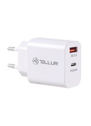  Tellur Dual Port Wall Charger PDHC PD 20W + QC3,0 18W White