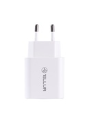  Tellur Dual Port Wall Charger PDHC PD 20W + QC3,0 18W White Hover