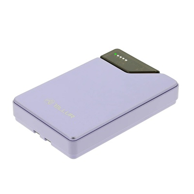 Tellur Power Bank 10000mAh, USB-C + Lightning cables built-in  purple