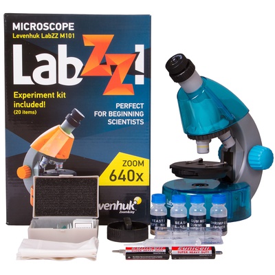  Mikroskops bērniem, Levenhuk LabZZ M101 Azure, 40x-640x, ar eksperimentu komplektu