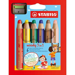  Krāsainie zīmuļi STABILO WOODY 3 in1 | 6 krāsas+ zīmuļasināmais