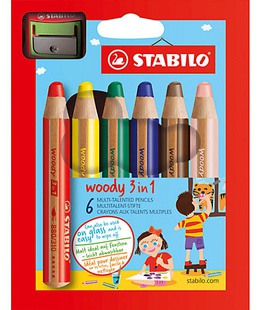  Krāsainie zīmuļi STABILO WOODY 3 in1 | 6 krāsas+ zīmuļasināmais  Hover