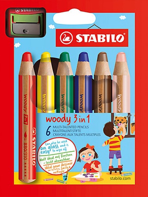  Krāsainie zīmuļi STABILO WOODY 3 in1 | 6 krāsas+ zīmuļasināmais  Hover