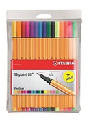  Tintes pildspalvu komplekts STABILO POINT88|iepakojumā 15 krāsas