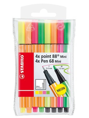  Pildspalvu un flomasteru komplekts-MINI NEON. Iepakojumā 8 gab.  Hover