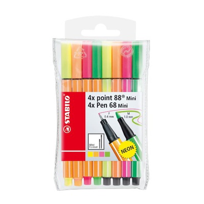  Pildspalvu un flomasteru komplekts-MINI NEON. Iepakojumā 8 gab.