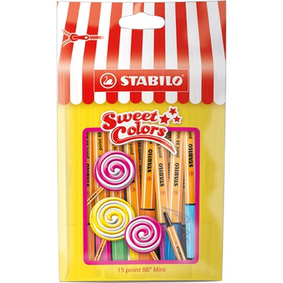  Pildspalvu komplekts STABILO POINT MINI SWEET |0.4 mm|15 krāsas