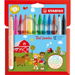  Flomasteri Stabilo Trio Jumbo | 12 krāsas
