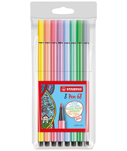  Flomasteru komplekts STABILO PEN68 pasteļkrāsas|0.4 mm| 8 krāsas  Hover
