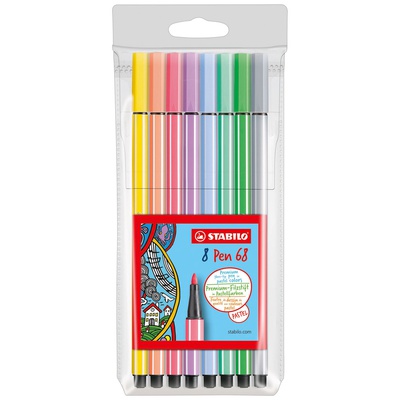  Flomasteru komplekts STABILO PEN68 pasteļkrāsas|0.4 mm| 8 krāsas