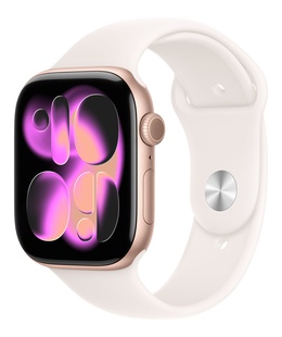 Viedpulksteni Apple Watch Series 11 GPS + Cellular 46mm Rose Gold Aluminium Case with Light Blush Sport Band - S/M | Apple  Hover