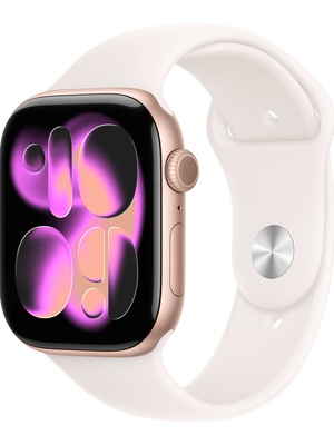 Viedpulksteni Apple Watch Series 11 GPS + Cellular 46mm Rose Gold Aluminium Case with Light Blush Sport Band - S/M | Apple  Hover