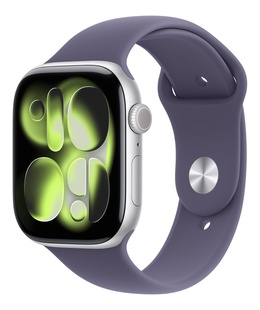 Viedpulksteni Apple Watch Series 11 GPS + Cellular 46mm Silver Aluminium Case with Purple Fog Sport Band - S/M | Apple  Hover