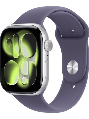 Viedpulksteni Apple Watch Series 11 GPS + Cellular 46mm Silver Aluminium Case with Purple Fog Sport Band - S/M | Apple  Hover