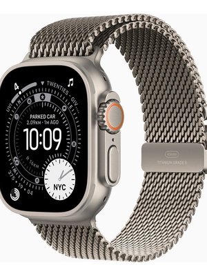 Viedpulksteni Apple Watch Ultra 3 GPS + Cellular 49mm Natural Titanium Case with Natural Titanium Milanese Loop - Medium | Apple  Hover