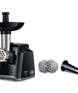 Gaļas maļamās mašīna TEFAL | Meat mincer | NE105838 | Black | 1400 W | Number of speeds 1 | Throughput (kg/min) 1.7 | The set includes 3 stainless steel sieves for medium or coarse grinding.  Hover