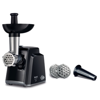 Gaļas maļamās mašīna TEFAL | Meat mincer | NE105838 | Black | 1400 W | Number of speeds 1 | Throughput (kg/min) 1.7 | The set includes 3 stainless steel sieves for medium or coarse grinding.