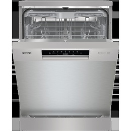 Trauku mazgājamā mašīna Dishwasher | GS643E90X | Free standing | Width 59.9 cm | Number of place settings 16 | Number of programs 6 | Energy efficiency class E | Display | AquaStop function | Silver