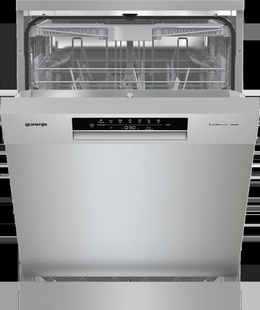 Trauku mazgājamā mašīna Dishwasher | GS643E90X | Free standing | Width 59.9 cm | Number of place settings 16 | Number of programs 6 | Energy efficiency class E | Display | AquaStop function | Silver  Hover