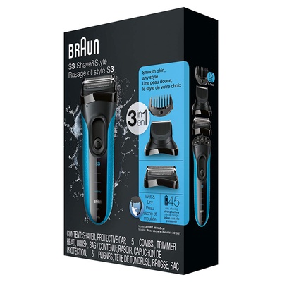  Braun | Shaver with trimmer | Series 3 Shave&Style 3010BT | Operating time (max) 45 min | Wet & Dry | NiMH | Black/Blue