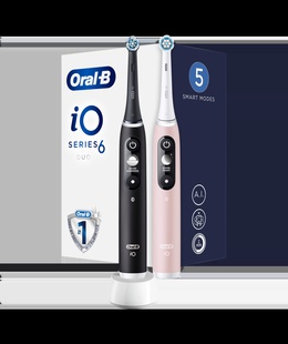 Birste Oral-B Electric Toothbrush | iO6 DuoPack | Rechargeable | For adults | Number of brush heads included 2 | Number of teeth brushing modes 5 | Black/Pink  Hover