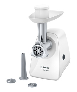 Gaļas maļamās mašīna Bosch | Meat mincer SmartPower | MFW2510W | White | 350 W | Number of speeds 1 | 2 Discs: 3.8 and 8 mm; Sausage filler accessory.  Hover