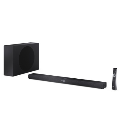  Sharp 2.1ch Ultra-slim Dolby Atmos/DTS Virtual: X Soundbar with Wireless Subwoofer | HT-SBW320 | 360 W | Bluetooth | Black | Wireless connection