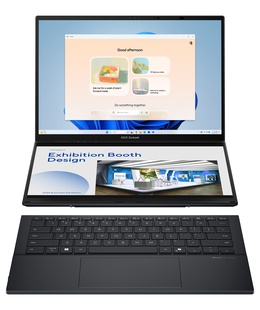  Asus | Zenbook Duo UX8406CA-PZ009W | Basalt Gray | 14  | OLED | Touchscreen | 3K | 2880 x 1800 pixels | Glossy | Intel Core Ultra 9 | 285H | 32 GB | LPDDR5X | Solid-state drive capacity 2000 GB | Intel Graphics | Windows 11 Home | 802.11be | Bluetooth version 5.4 | Keyboard language US international | Keyboard backlit  Hover