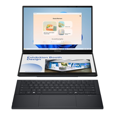  Asus | Zenbook Duo UX8406CA-PZ009W | Basalt Gray | 14  | OLED | Touchscreen | 3K | 2880 x 1800 pixels | Glossy | Intel Core Ultra 9 | 285H | 32 GB | LPDDR5X | Solid-state drive capacity 2000 GB | Intel Graphics | Windows 11 Home | 802.11be | Bluetooth version 5.4 | Keyboard language US international | Keyboard backlit