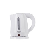 Tējkanna Adler | Kettle | AD 1272 | Electric | 1600 W | 1 L | Stainless steel/Polypropylene | 360° rotational base | White Hover