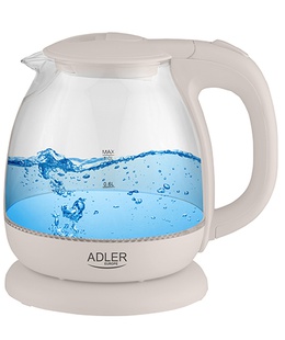Tējkanna Adler | Kettle | AD 1283C | Electric | 900 W | 1 L | Glass/Stainless steel | 360° rotational base | Cream  Hover