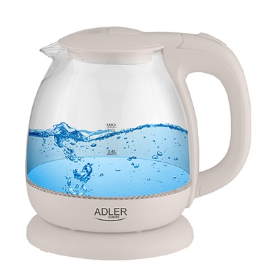 Tējkanna Adler | Kettle | AD 1283C | Electric | 900 W | 1 L | Glass/Stainless steel | 360° rotational base | Cream