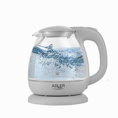 Tējkanna Adler | Kettle | AD 1283G | Standard | 1100 W | 1 L | Plastic/Glass | 360° rotational base | Grey