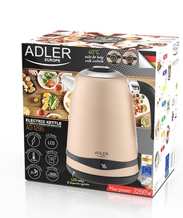 Tējkanna Adler | Kettle | AD 1295 | Electric | 2200 W | 1.7 L | Stainless steel | 360° rotational base | Golden  Hover